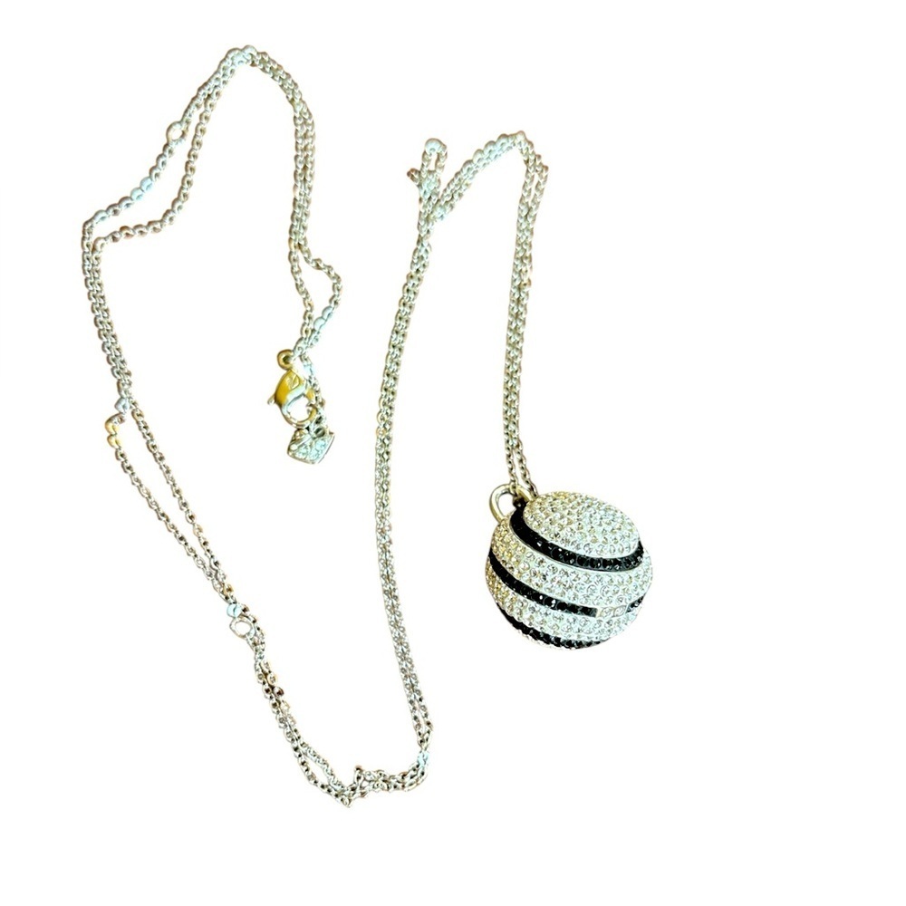 Swarovski Pendant-disco ball- black and white-27.5” necklace-silver/rhodium